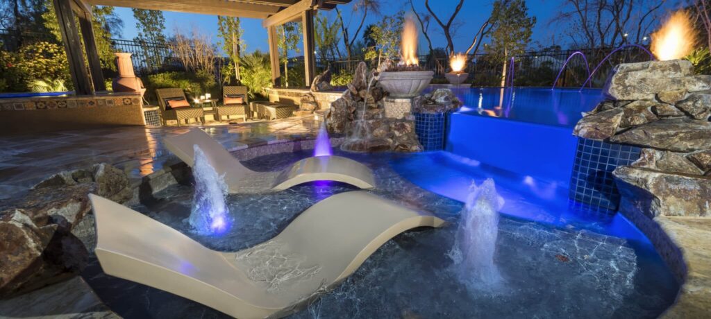 Luxurious pool with relaxing loungers.