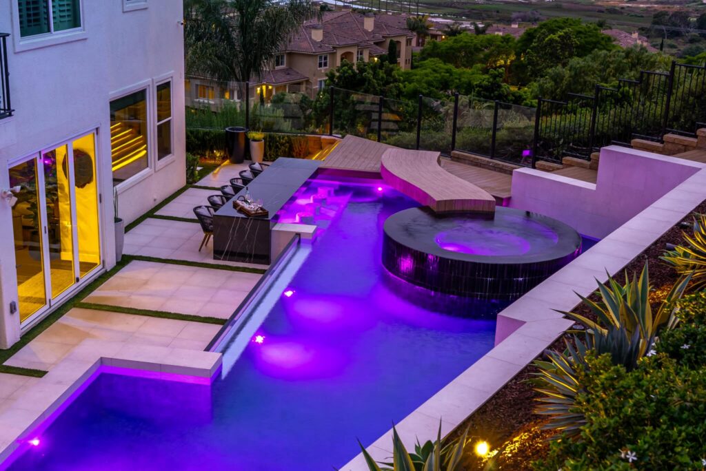 Modern pool with purple lighting