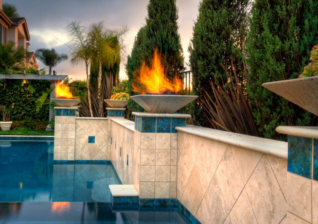 Elegant pool with fire features
