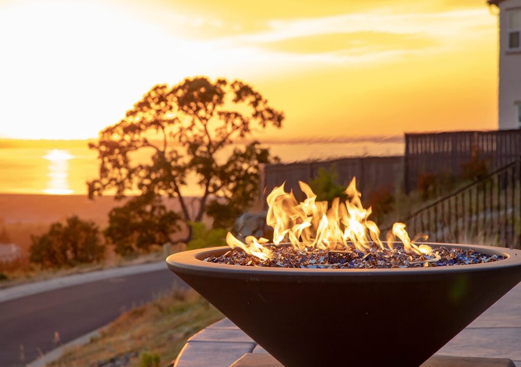 Fire pit at sunset with view