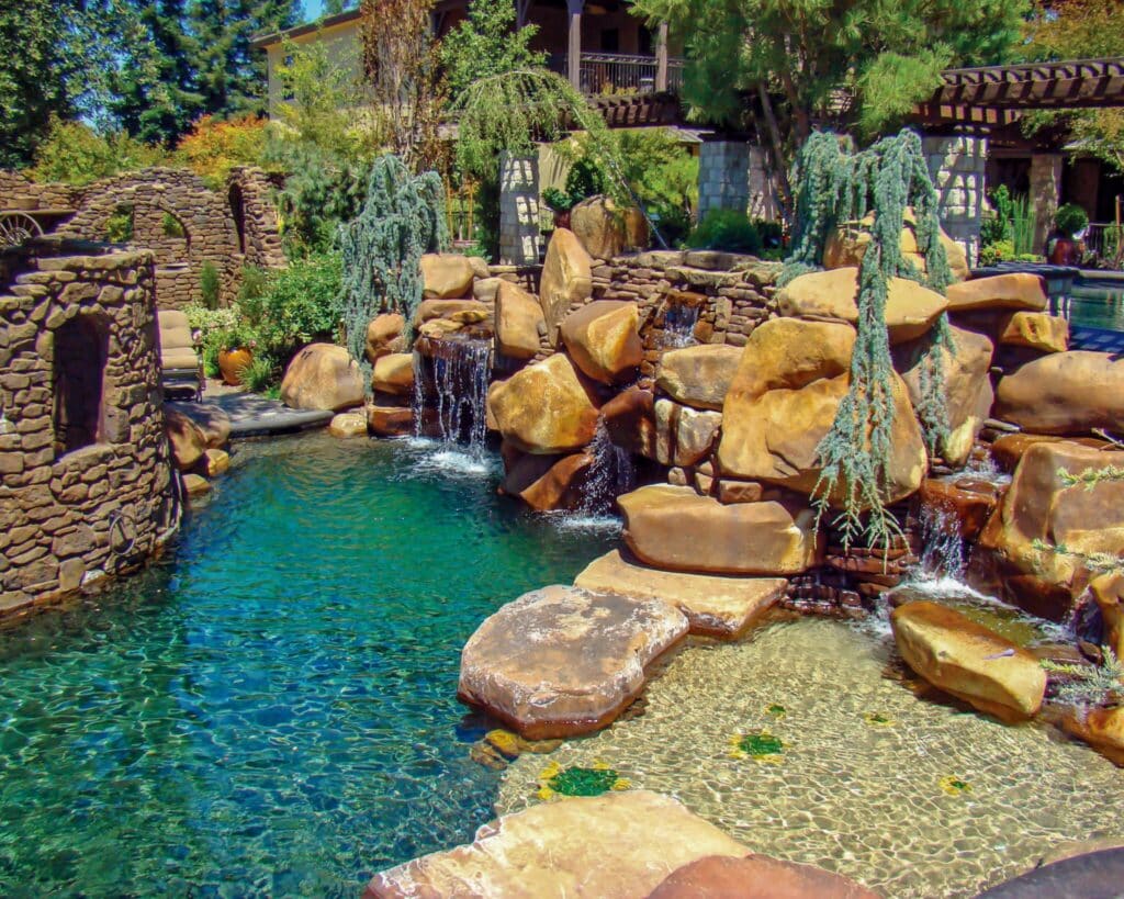 Serene pool with natural rock features