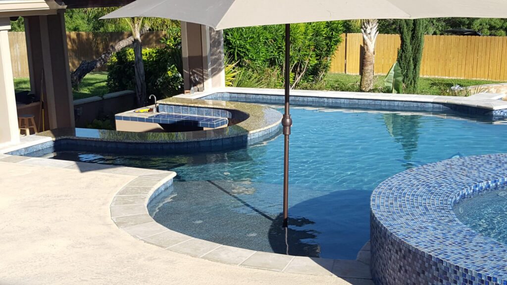 Luxury pool with sunshade and seating