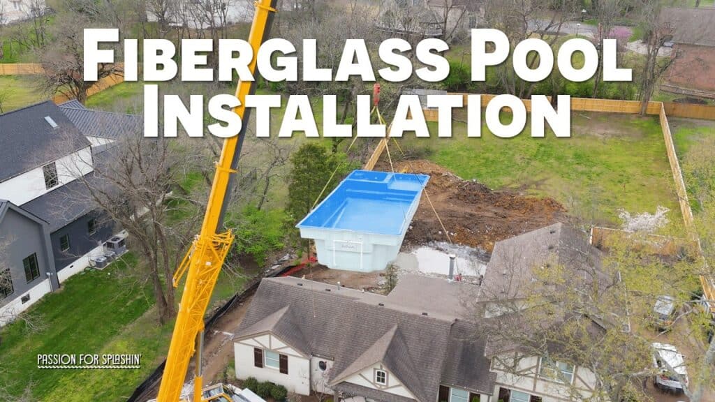 Fiberglass pool installation in progress